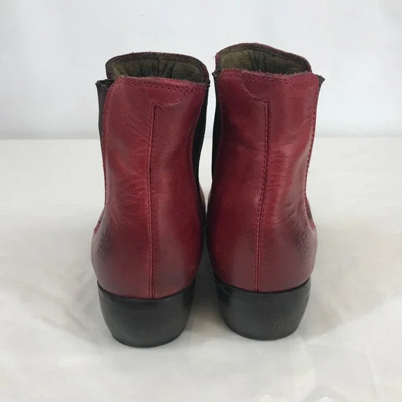 Fly London Red Leather Chelsea Ankle Boots Low Block Heel Size 40 - Picture 5 of 8